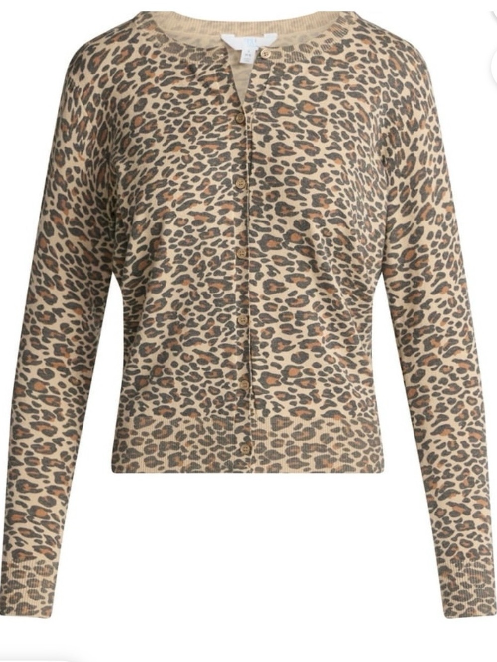 Time and Tru Leopard Print Button-Front Cardigan - Tan, Brown, Black